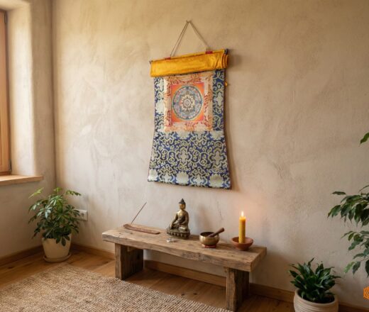 Painel de obra de arte Thangka da Kalachakra Mandala (Roda do Tempo)