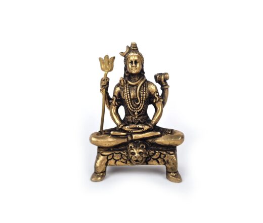 Estátua do Deus Shiva em lótus com tridente removível em brass 9cm