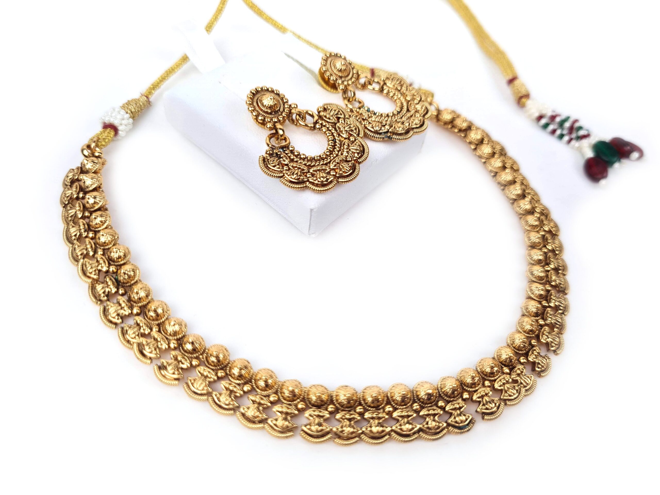 Conjunto de semi joia indiana colar e brincos para festas Devi Shringar