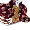 Turbante indiano masculino pronto para uso vinho e dourado com pedrarias