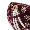 Turbante indiano masculino pronto para uso vinho e dourado com pedrarias