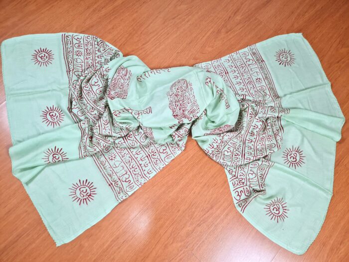 Chadar indiano (manto de oração) de Ganesha verde menta
