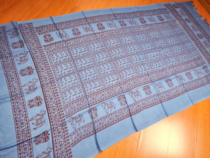 Toalha indiana devocional para altar ou poojas azul médio e vinho