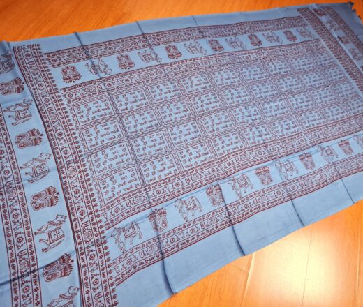 Toalha indiana devocional para altar ou poojas azul médio e vinho