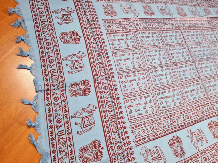 Toalha indiana devocional para altar ou poojas azul claro e vinho