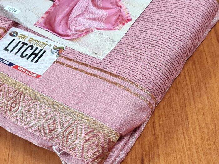 Sari indiano viscose com estampa étnica rosa com dourado