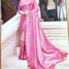 Sari indiano viscose com estampa étnica rosa com dourado