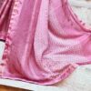 Sari indiano viscose com estampa étnica rosa com dourado