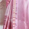 Sari indiano viscose com estampa étnica rosa com dourado