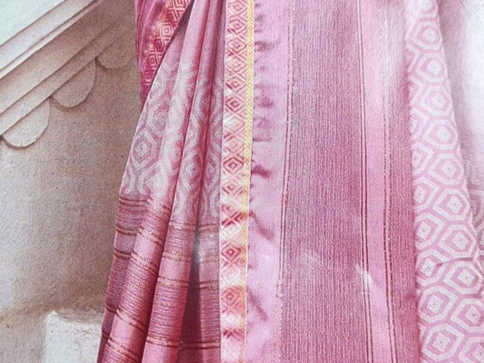 Sari indiano viscose com estampa étnica rosa com dourado