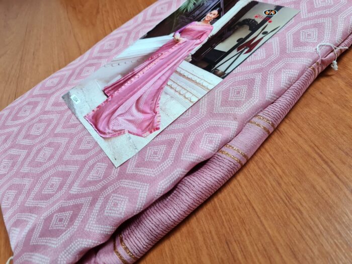 Sari indiano viscose com estampa étnica rosa com dourado