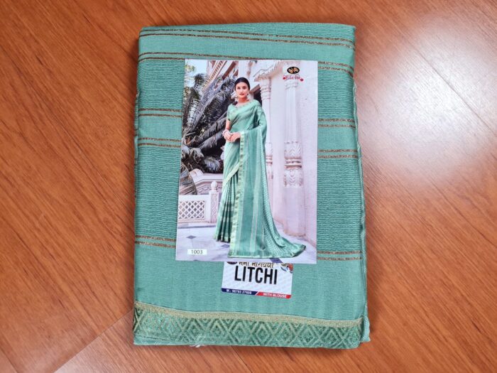 Sari indiano viscose com estampa étnica verde e dourado