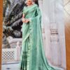 Sari indiano viscose com estampa étnica verde e dourado