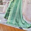Sari indiano viscose com estampa étnica verde e dourado