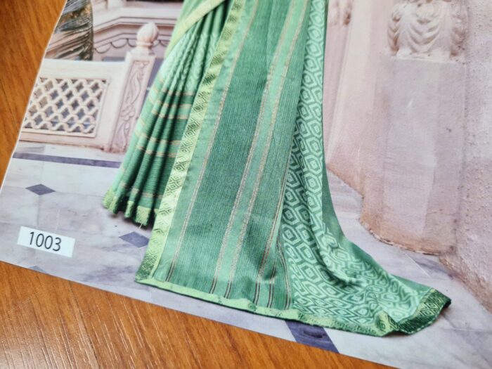 Sari indiano viscose com estampa étnica verde e dourado