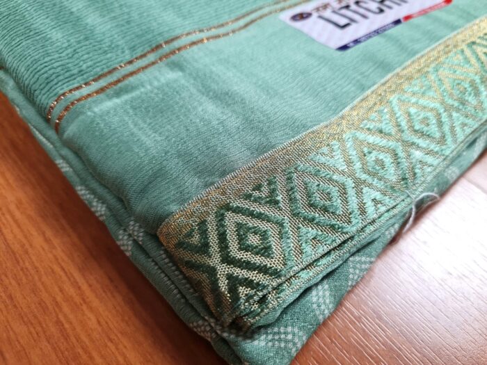 Sari indiano viscose com estampa étnica verde e dourado