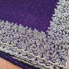 Saree indiano de seda mista roxo com bordado zari dourado