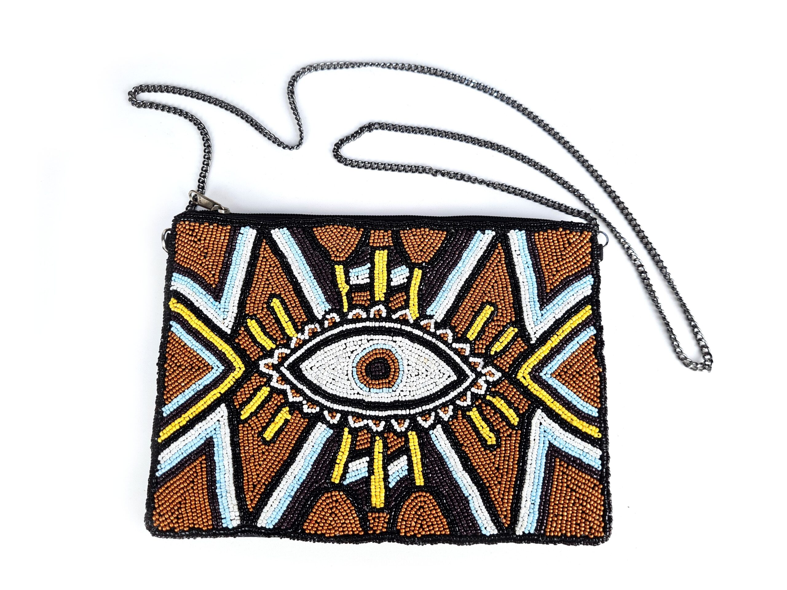 Bolsa indiana clutch carteira toda bordada com design Olho Grego