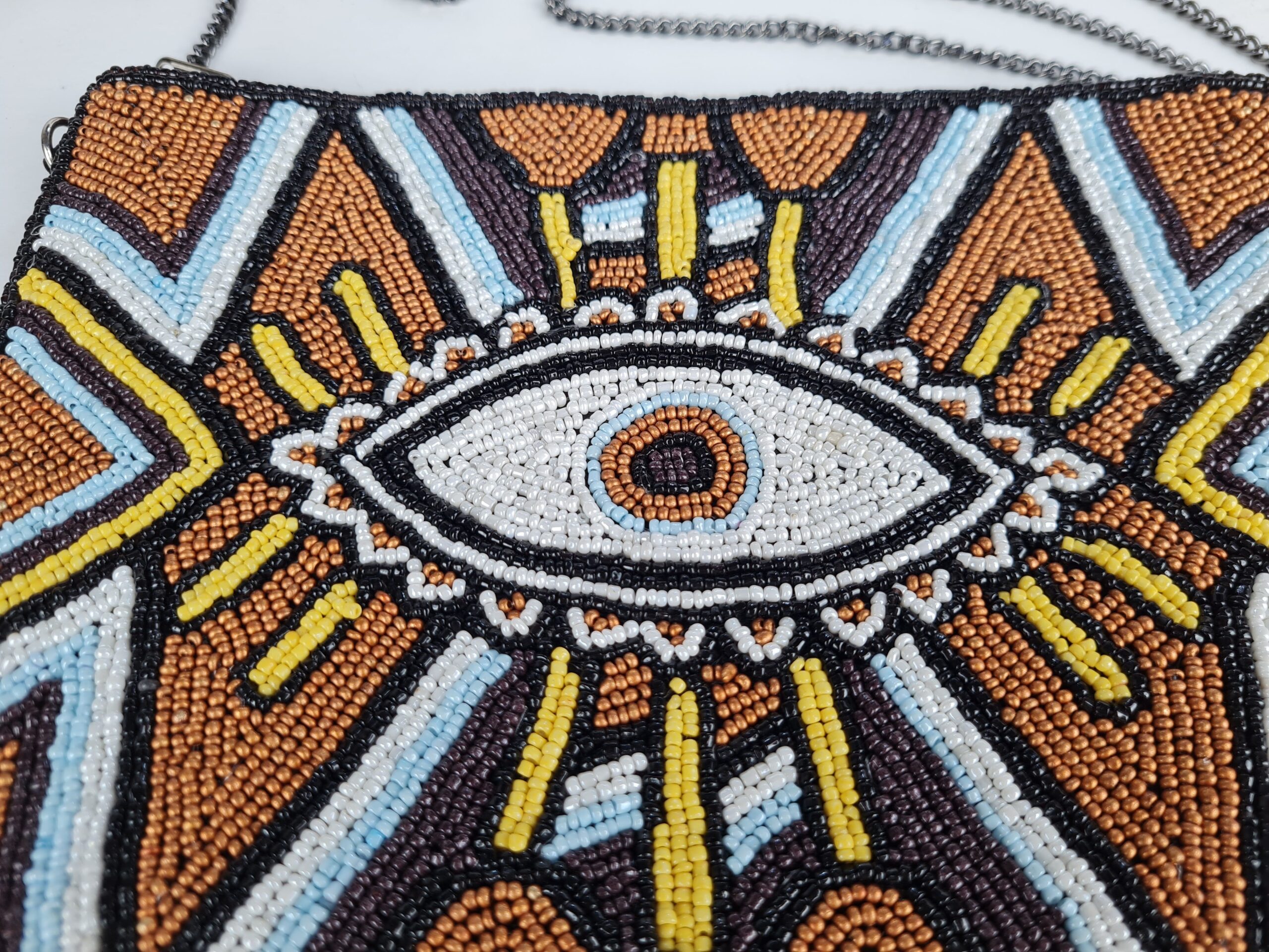 Bolsa indiana clutch carteira toda bordada com design Olho Grego