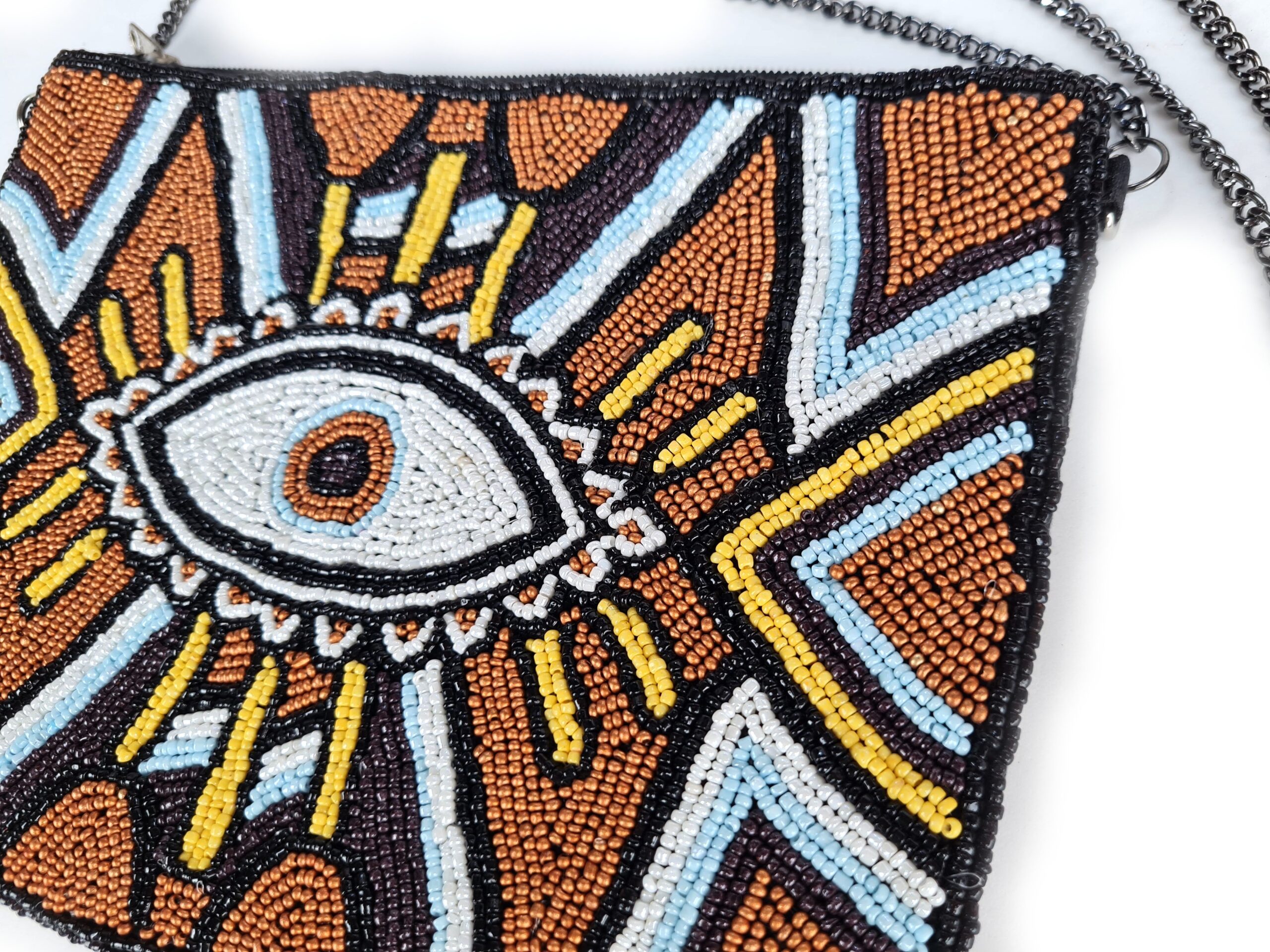 Bolsa indiana clutch carteira toda bordada com design Olho Grego