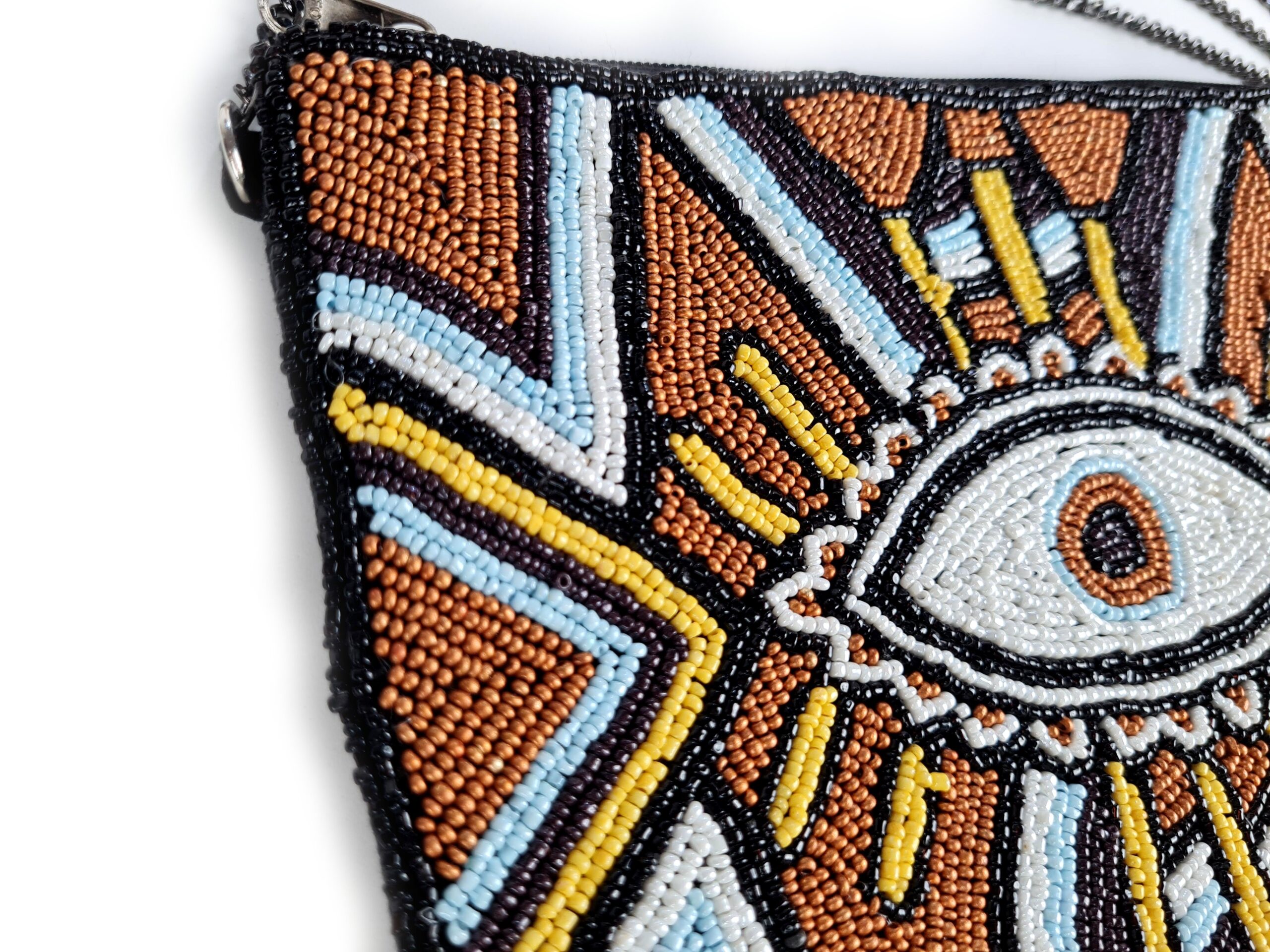 Bolsa indiana clutch carteira toda bordada com design Olho Grego