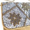 Bolsa indiana clutch carteira tecido com bordados florais bege e metalizados