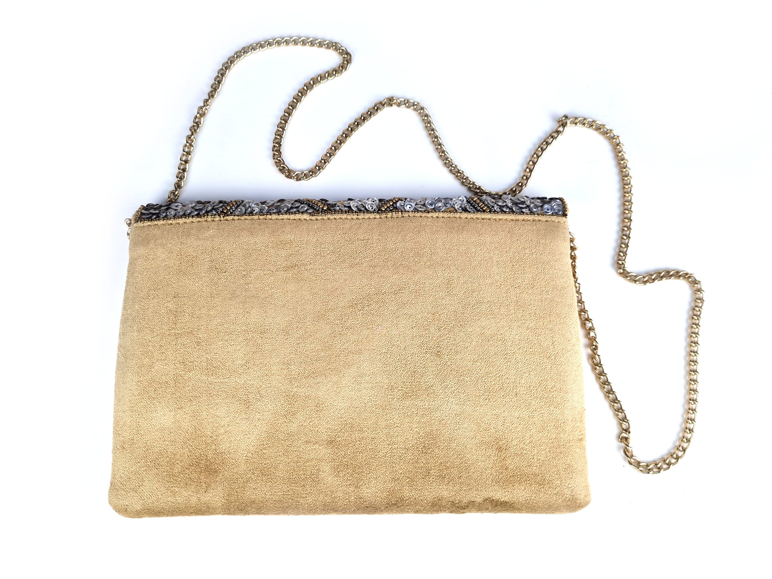 Bolsa indiana clutch carteira tecido com bordados florais bege e metalizados