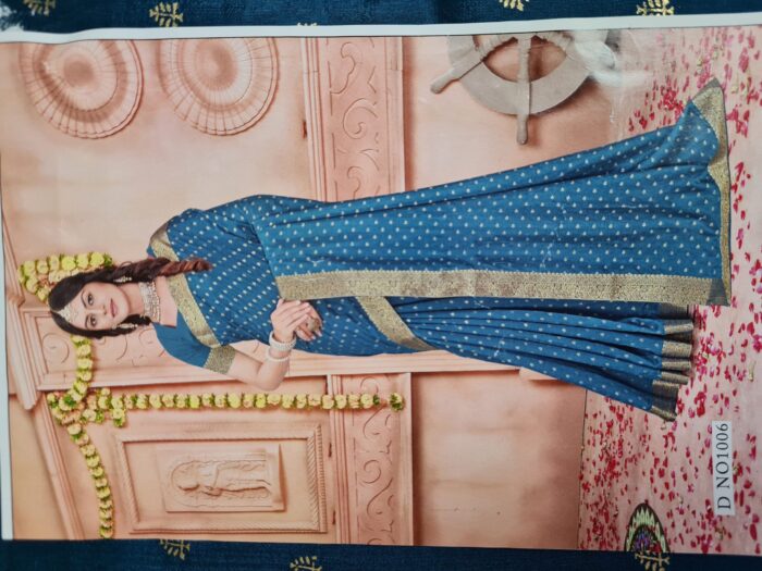 Sari indiano de seda verde pavão com fita de jacquard dourada