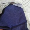 Sari indiano de seda mista estampa geométrica cinza prateado com marinho