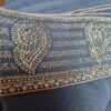 Sari indiano de seda floral barra Jacquard de paisleys cinza e dourado
