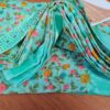 Sari indiano de tecido misto com viscose floral verde menta e coloridos