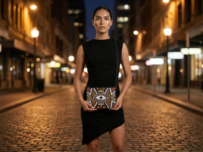 Bolsa indiana clutch carteira toda bordada com design Olho Grego