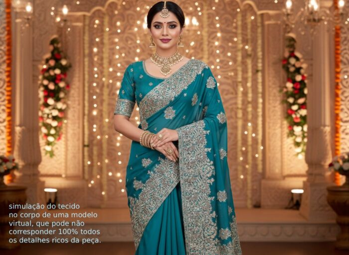 saree de luxo bordado intenso dourado, para festas