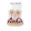 Brinco indiano Meenakari Jhumka sino floral vermelho rubi esmaltado