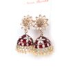 Brinco indiano Meenakari Jhumka sino floral vermelho rubi esmaltado