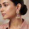 Brinco indiano Meenakari Jhumka sino floral vermelho rubi esmaltado