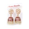 Brinco indiano Meenakari Jhumka sino vermelho esmaltado com pérolas