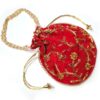 Bolsa indiana de festa de tecido vermelho bordado e alça de pérolas
