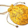 bolsa indiana de festa amarela bordada com dourado e alças de pérolas