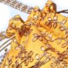 Bolsa indiana de festa de tecido amarelo bordado folhas e alça de pérolas