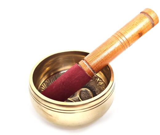 Tigela tibetana com 7 ligas dourada símbolo OM 10,5cm