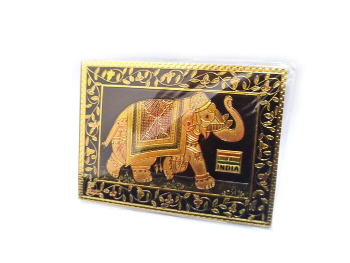 Ímã de geladeira dourado Elefante indiano preto e dourado
