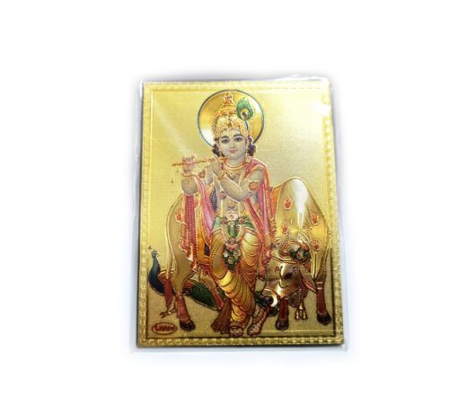 Ímã de geladeira dourado Krishna e a vaca sagrada