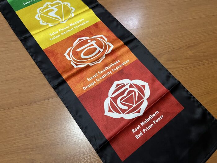 Panô dos 7 chakras especial para parede em cetim com legendas 1,80m
