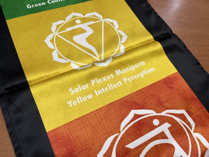 Panô dos 7 chakras especial para parede em cetim com legendas 1,80m