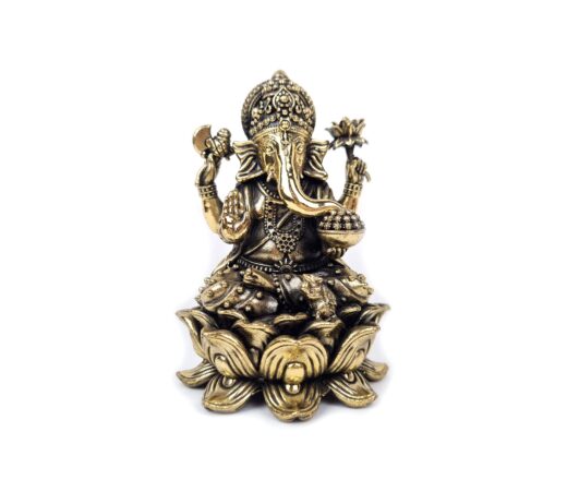 Estátua de Lord Ganesha Fine Art em metal dourado 10cm