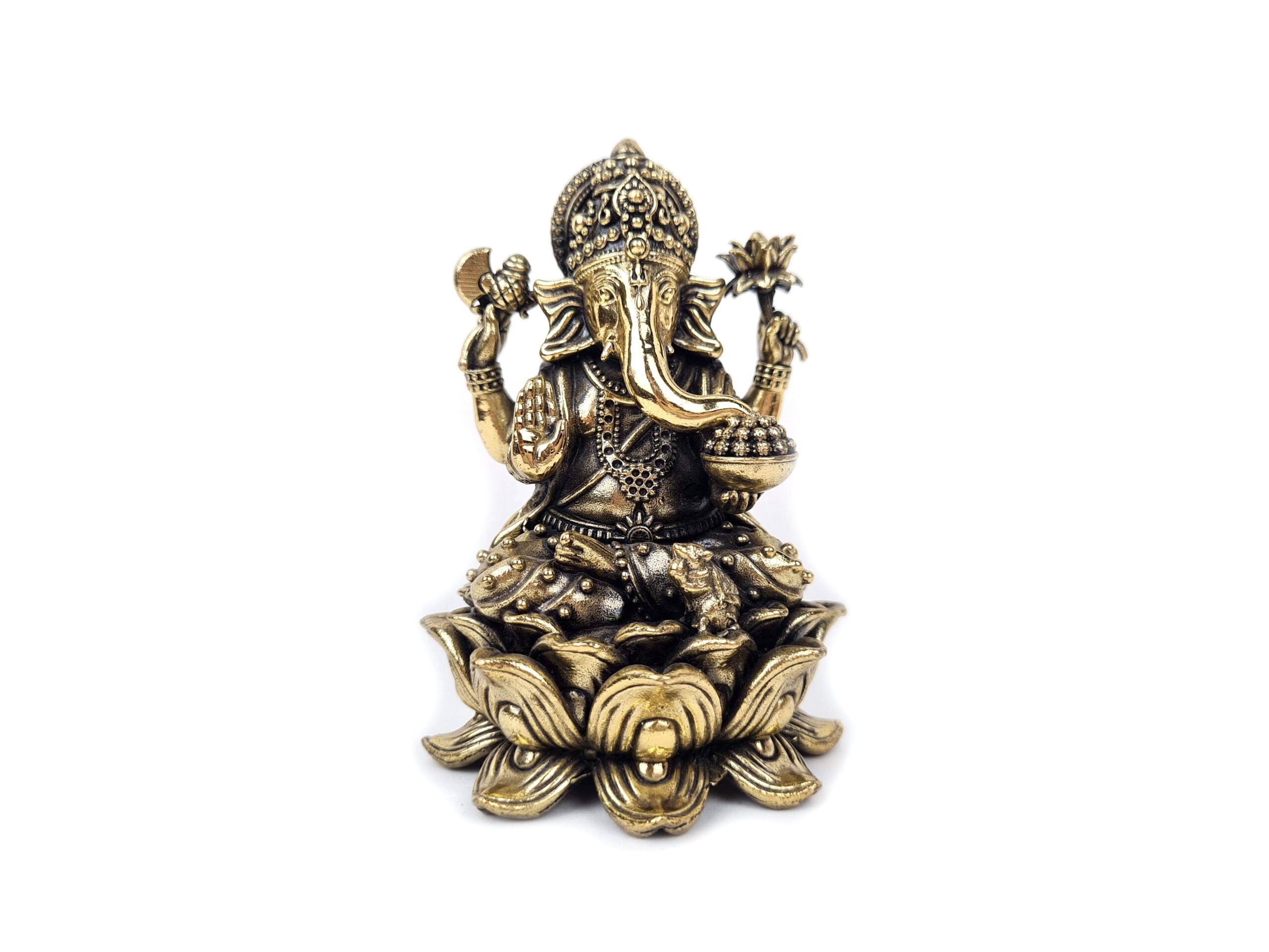Estátua de Lord Ganesha Fine Art em metal dourado 10cm