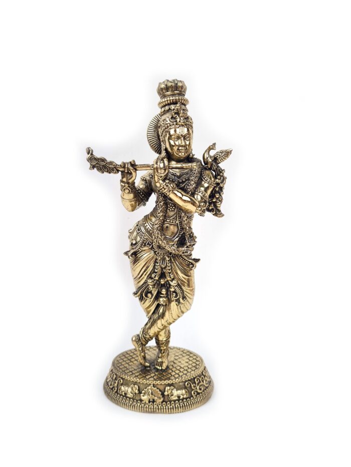 Estátua de Lord Krishna Venugopala em Metal Fine Art 19cm