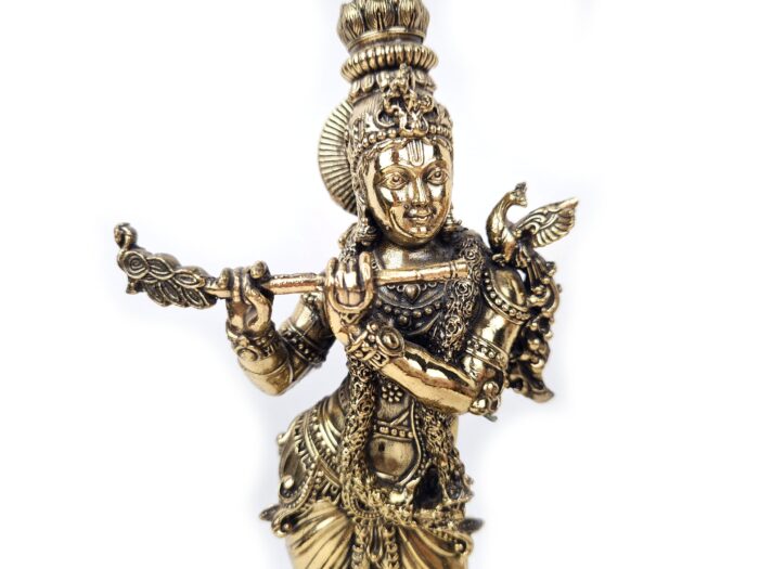Estátua de Lord Krishna Venugopala em Metal Fine Art 19cm