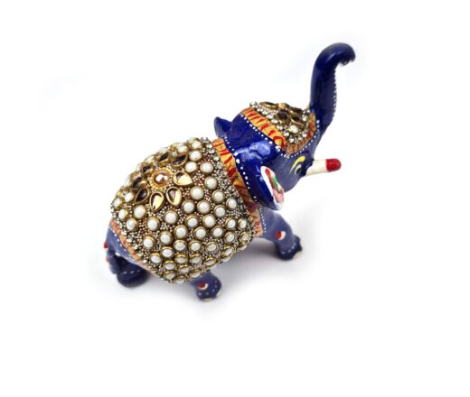 Elefante de metal esmaltado com técnica cloisonné azul com pérolas e pedras